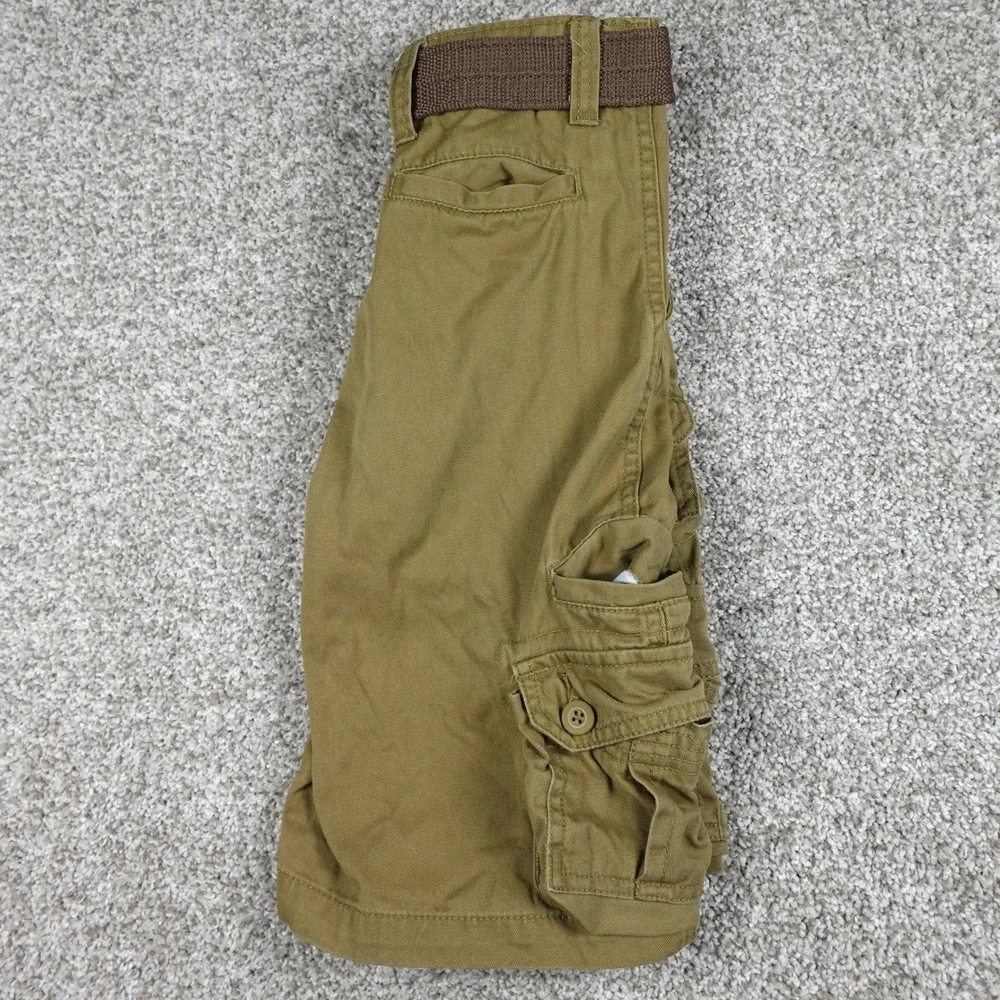 Faded Glory Boys Khaki Cargo Shorts Tan Cotton Twill with Belt Size 10